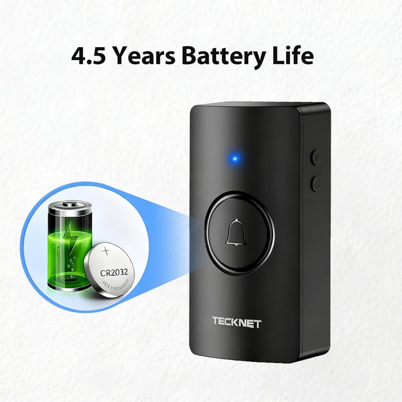 TECKNET Wireless Doorbell 1312FT, IP67 Waterproof Classroom Doorbell Battery-Powered Door Bell, 60 Chimes 5-Level Volume, 4.5-year Battery Life, Electric Doorbells No Plug-in Required for Home - Image 5